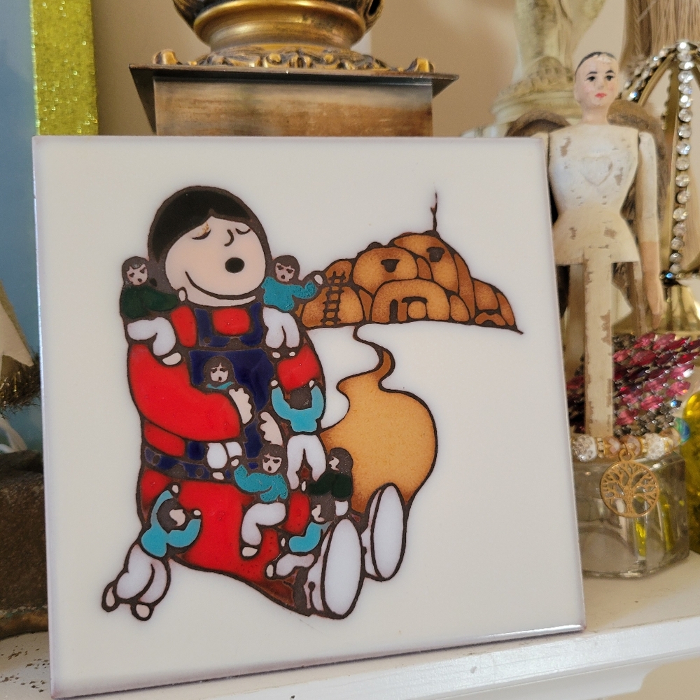 Ceramic Art Tile Trivet Storyteller Southwestern Native American Made in USA 6x6